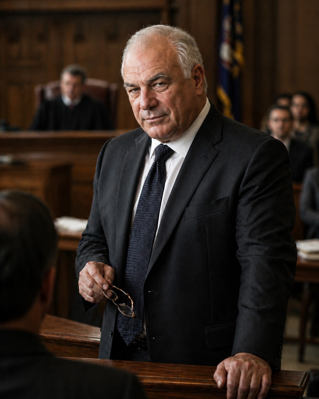Tony Iavarone in a serious courtroom session