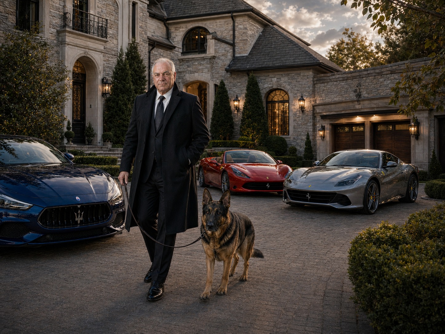 Tony Iavarone walking Cane around his luxury estate