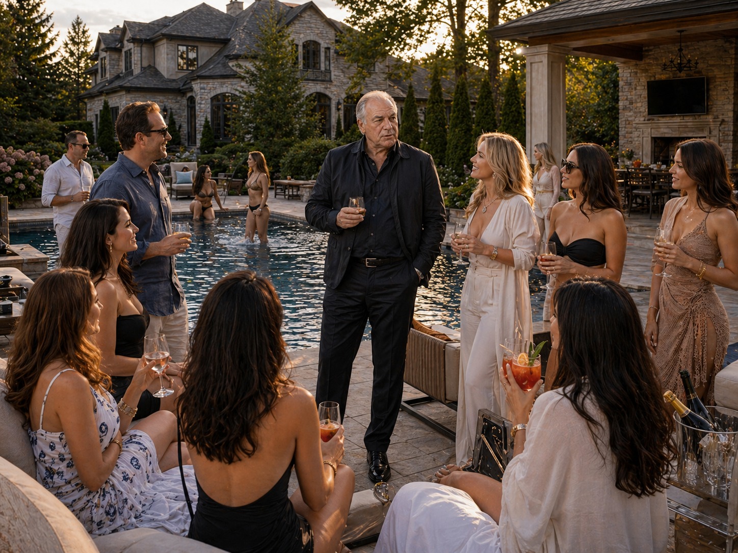 Luxury poolside social gathering at Tony Iavarone's estate